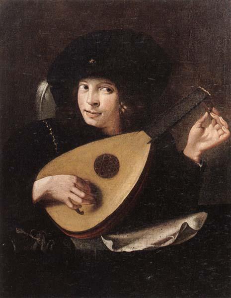 unknow artist A Young man tuning a lute oil painting image